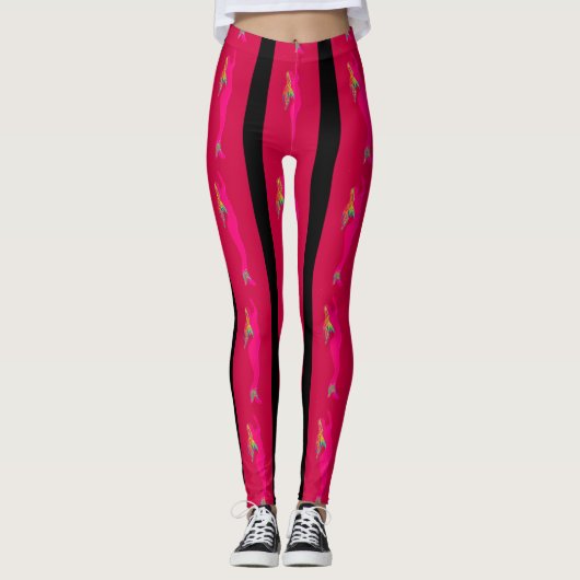 Rosa Meeräugchen, rot/schwarz gestreift Leggings (Vorderseite)