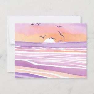 Rosa Meere   Wasserfarben-Sonnenuntergang-Ozeanwel Postkarte