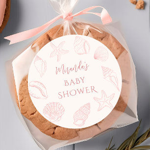 Rosa Meeresmuschel-Küsten-Baby-Party-Aufkleber Runder Aufkleber