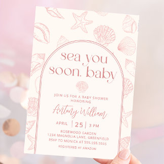 Rosa Meeresmuschel-Sea-You-Soon-Baby-Shower-Einlad Einladung