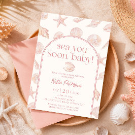 Rosa Meeresmuschel-Sea-You-Soon-Baby-Shower-Einlad Einladung