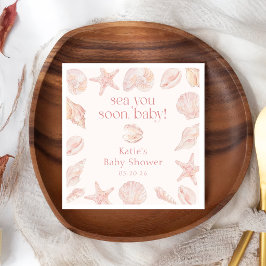 Rosa Meeresmuscheln sehen dich bald Baby Shower Se Serviette