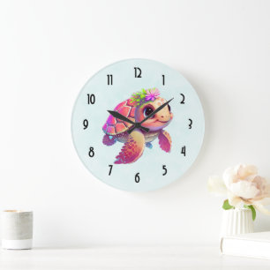 Rosa Meeresschildkröte Whimsical & Niedlich Große Wanduhr