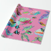 Rosa Meeresschildkröten und Fisch Geschenkpapier (Ungerollt)