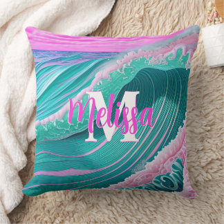 Rosa Meereswellen Monogram Kissen