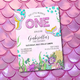 Rosa Meerjungfrau 1. Geburtstag Einladung
