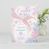 Rosa Meerjungfrau 1. Geburtstag Eins des Party Einladung (Stehend Vorderseite)