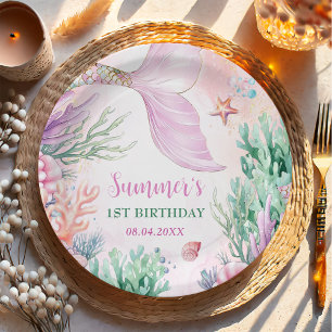 Rosa Meerjungfrau 1. Geburtstag Oneder The Sea Pappteller