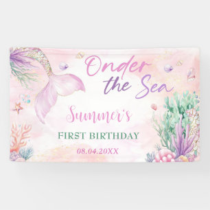Rosa Meerjungfrau 1. Geburtstag Unter dem Meer Par Banner