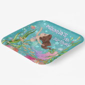 Rosa Meerjungfrau Braun Haar unter dem Meer Geburt Pappteller (Gewinkelt)