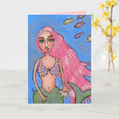 Rosa Meerjungfrau & Fischerei - Grußkarte Karte (Gelbe Blume)