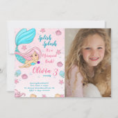 Rosa Meerjungfrau Geburtstag Einladungen mit Foto (Vorderseite)