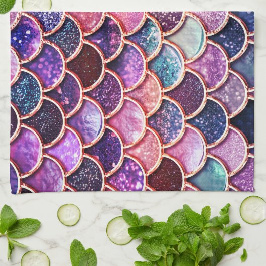 Rosa Meerjungfrau Glitzer Scales- Meerjungenskala Küchentuch (Gefaltet)