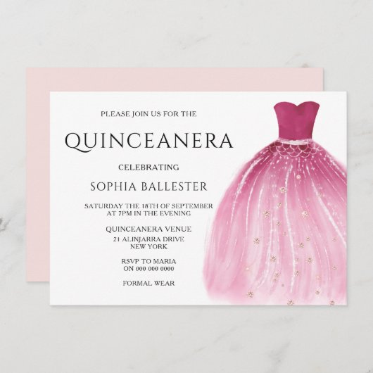 Rosa Meerjungfrau Kleider Quinceanera Einladung (Vorne/Hinten)