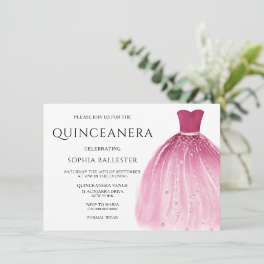 Rosa Meerjungfrau Kleider Quinceanera Einladung (Stehend Vorderseite)