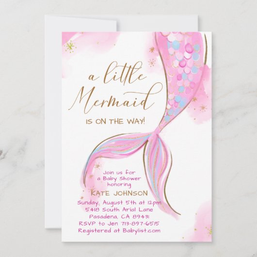 Rosa Meerjungfrau Mädchen-Dusche Einladung (Vorderseite)