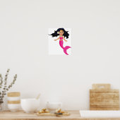 Rosa Meerjungfrau mit Blume Poster (Küche)