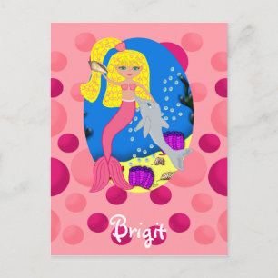 Rosa Meerjungfrau mit Dolphin Postkarte