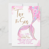 Rosa Meerjungfrau Party Zwei Meer 2. Geburtstag Einladung (Vorderseite)