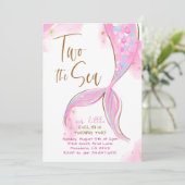 Rosa Meerjungfrau Party Zwei Meer 2. Geburtstag Einladung (Stehend Vorderseite)