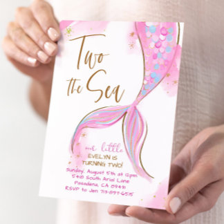 Rosa Meerjungfrau Party Zwei Meer 2. Geburtstag Einladung