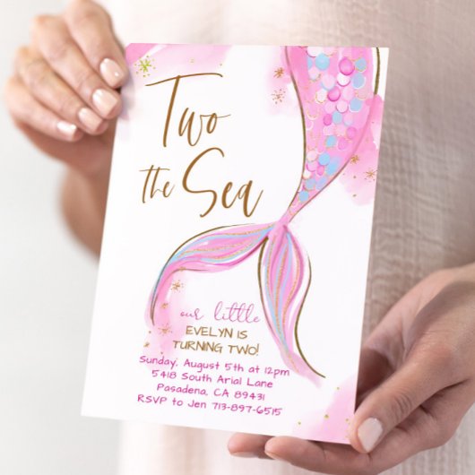 Rosa Meerjungfrau Party Zwei Meer 2. Geburtstag Einladung