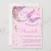 Rosa Meerjungfrau Schwanz unter dem Meer Geburtsta Einladung (Vorderseite)