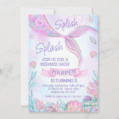 Rosa Meerjungfrau Schwanz unter dem Meer Geburtsta Einladung (Vorderseite)