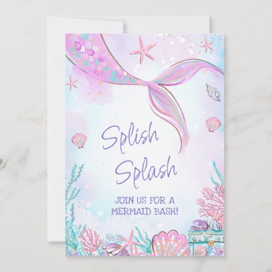 Rosa Meerjungfrau Schwanz unter dem Meer Geburtsta Einladung (Rückseite)