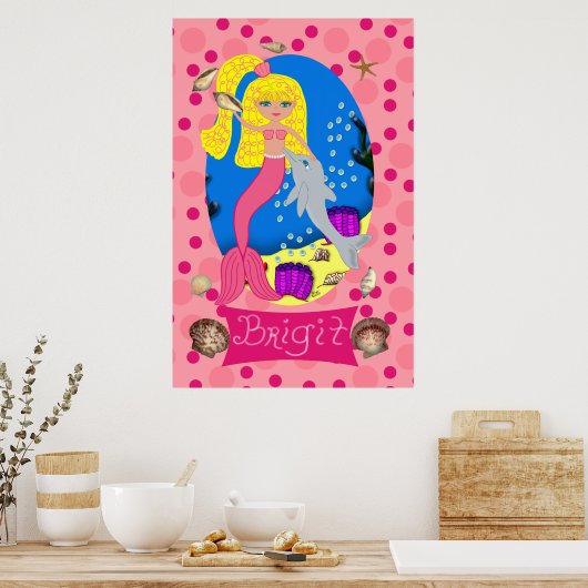 Rosa Meerjungfrau und Dolphin Print Poster (Küche)