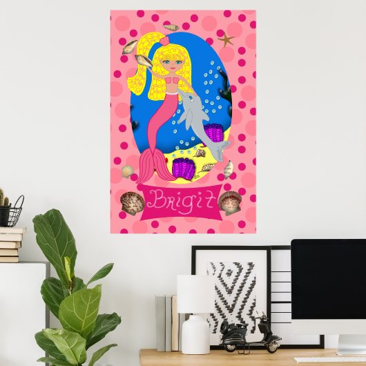 Rosa Meerjungfrau und Dolphin Print Poster (Heimbüro)