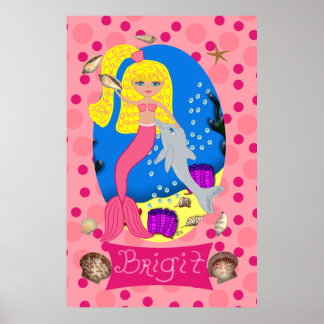 Rosa Meerjungfrau und Dolphin Print Poster