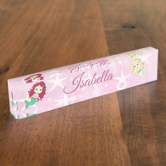 Rosa Meerjungfrau und Personalisierte Starfish Nam Namensplakette (Seite)