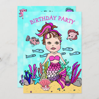 Rosa Meerjungfrau unter dem Meer Geburtstagspartei Einladung