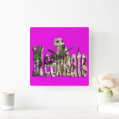 Rosa Meerkat mit Meerkats Logo Design, Quadratische Wanduhr (Zuhause)