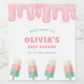 Rosa Melt Ice Cream Pop Baby Dusche Empfang Weinetikett (Einzelnes Label)