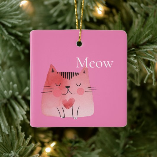 Rosa Meow Cat Keramikornament (Baum)
