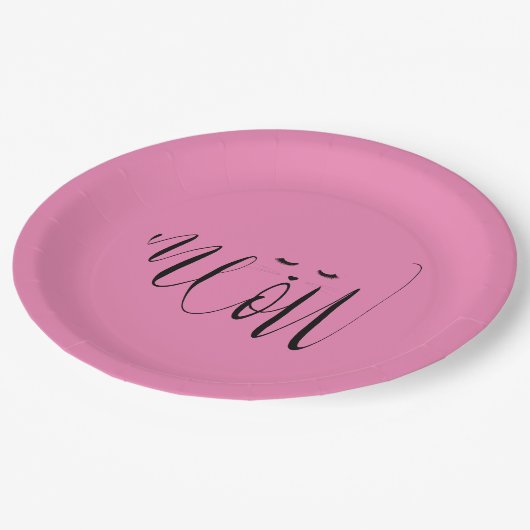 Rosa Meow Cat Pappteller (Schrägansicht)