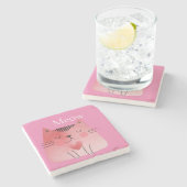 Rosa Meow Cat Steinuntersetzer (Seitenansicht)