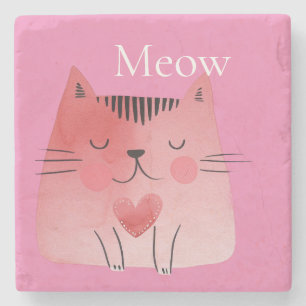 Rosa Meow Cat Steinuntersetzer