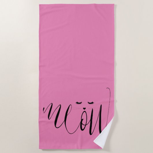 Rosa Meow Cat Strandtuch (Vorderseite)