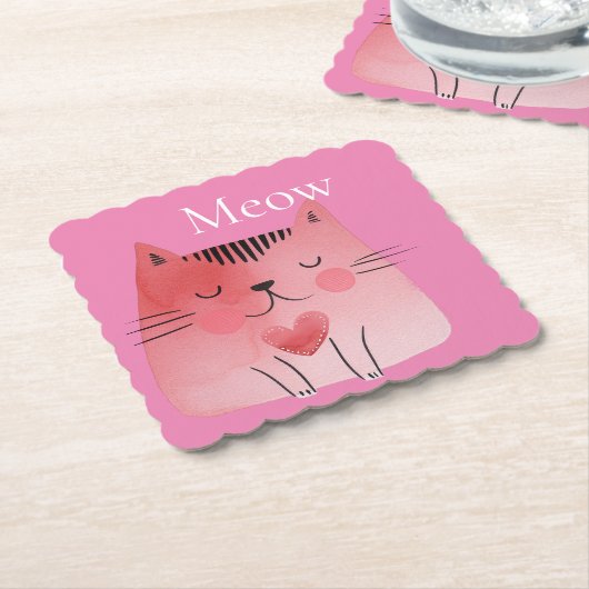 Rosa Meow Cat Untersetzer (angewinkelt)