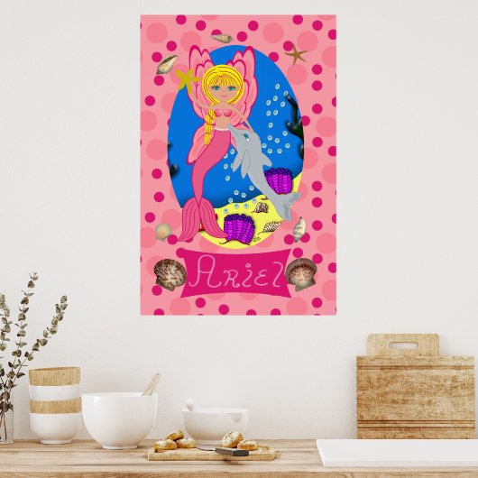 Rosa Merfaery und Dolphin Print Poster (Küche)