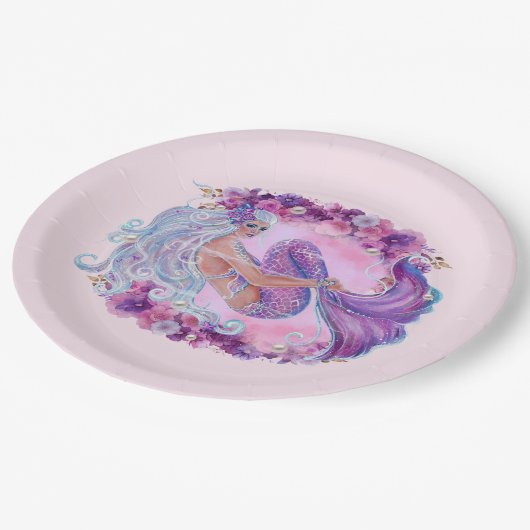 Rosa Mermaid einzigartig Pappteller (Schrägansicht)