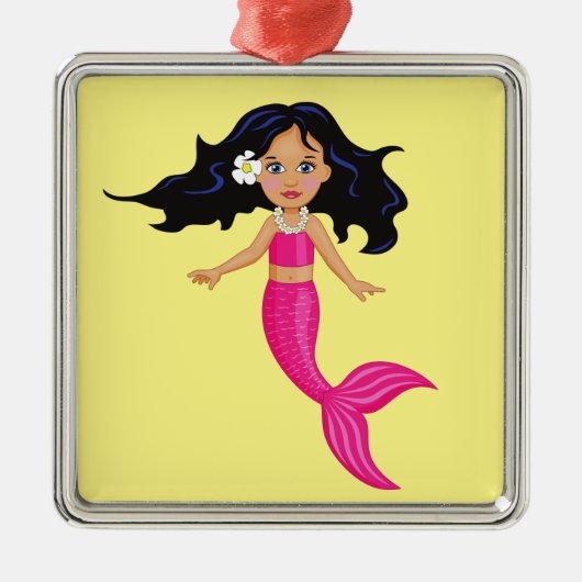 Rosa-Mermaid-Girl Silbernes Ornament (Vorne)
