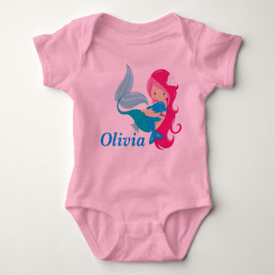 Rosa Mermaid Niedlich Personalisiert Baby Strampler