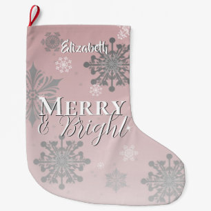 Rosa Merue und helle Schneeflocken Großer Weihnachtsstrumpf