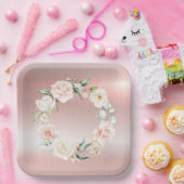 Rosa Metallblütendusche Wasserfarben Babydusche Pappteller (Party)