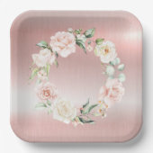 Rosa Metallblütendusche Wasserfarben Babydusche Pappteller (Vorderseite)