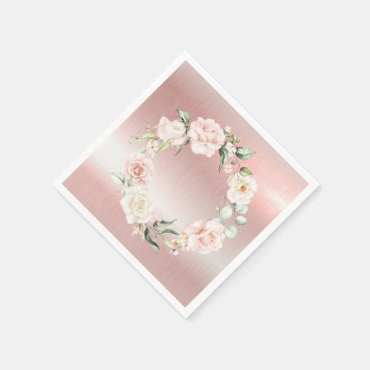 Rosa Metallblütendusche Wasserfarben Babydusche Serviette (Ecke)